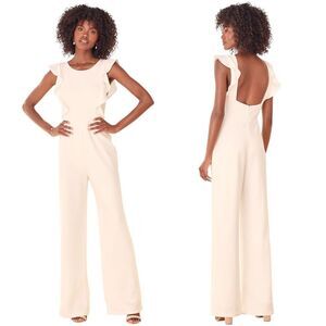 Lulus Feel Your Love White Ruffled Wide-Leg Jumpsuit Size Small NEW NWT Bridal